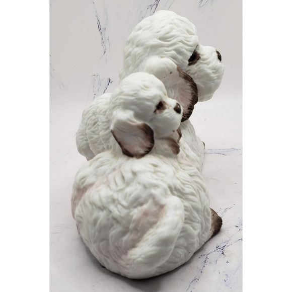 Mother and Puppy White Poodle Ceramic Hand Painted Dogs Figurine - Picture 4 of 8